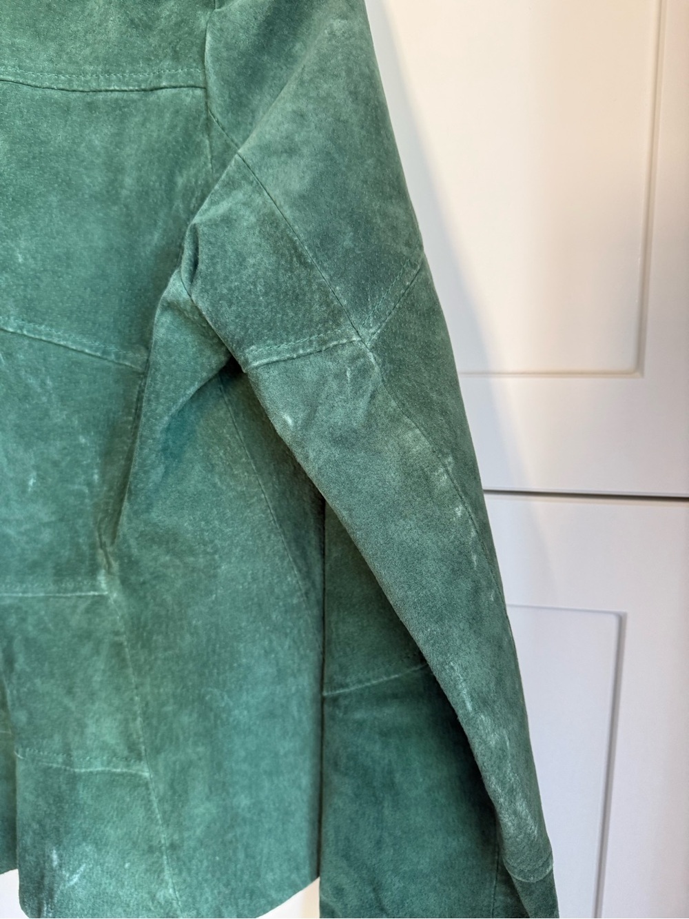 Guillaume Genuine Suede Leather Collarless Zip Front Jacket Emerald Green Size S - Picture 5 of 8